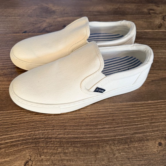J.Crew Road Trip Women's Size 7 White Canvas Slip On Sneakers Shoes - Picture 3 of 9